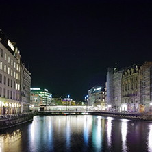 Reflection of lighs in Rhоne River, Geneva, Switzerland