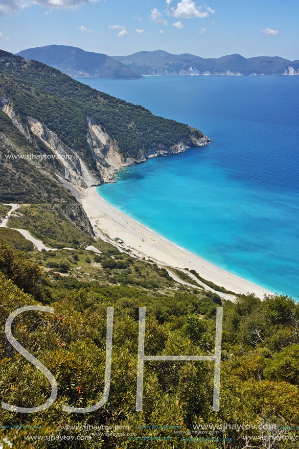 Blue waters of Myrtos beach, Kefalonia, Ionian islands, Greece