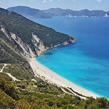 Blue waters of Myrtos beach, Kefalonia, Ionian islands, Greece