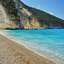 Blue waters of Myrtos beach, Kefalonia, Ionian islands, Greece