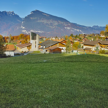 Green meadows near town of interlaken, canton of Bern, Switzerland