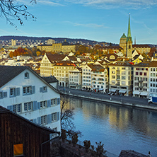 Reflection of City of Zurich in Limmat River, Switzerland