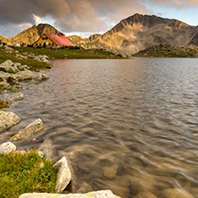 The last rays of the sun over Tevno Lake and Kamenitsa peak, Pirin Mountain, Bulgaria
