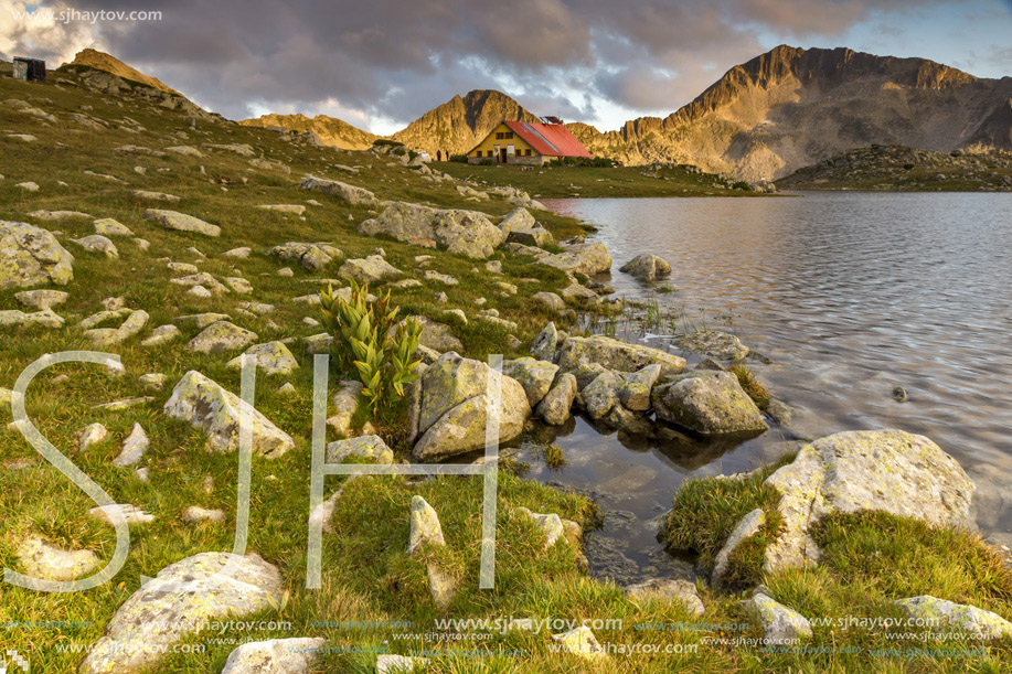 Fire Sunset over Tevno Lake and Kamenitsa peak, Pirin Mountain, Bulgaria