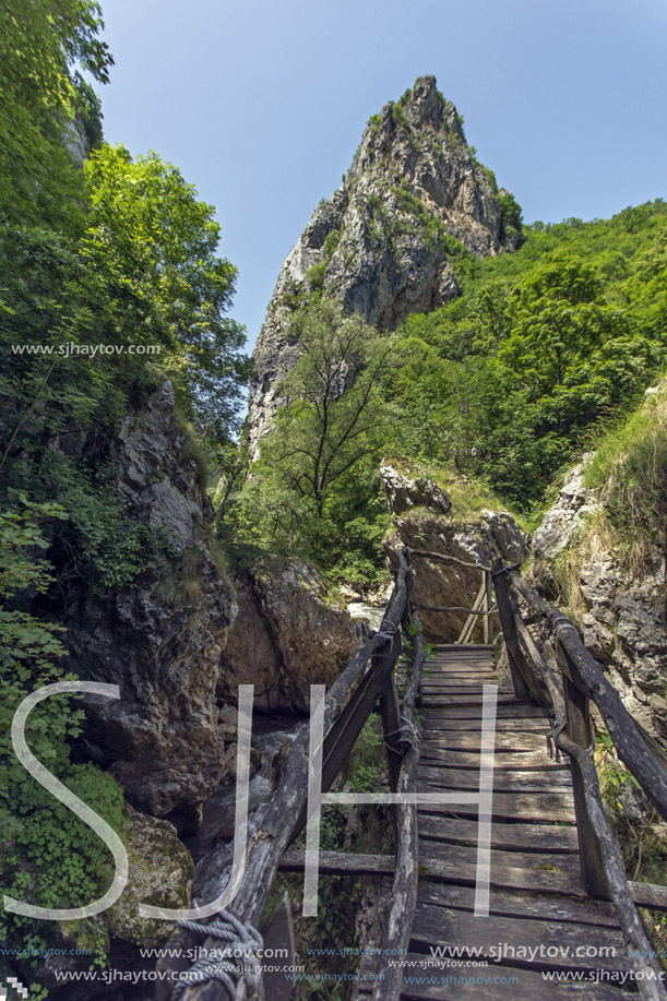 Rock Peaks and Wood Bridge, Erma River Gorge, Bulgaria