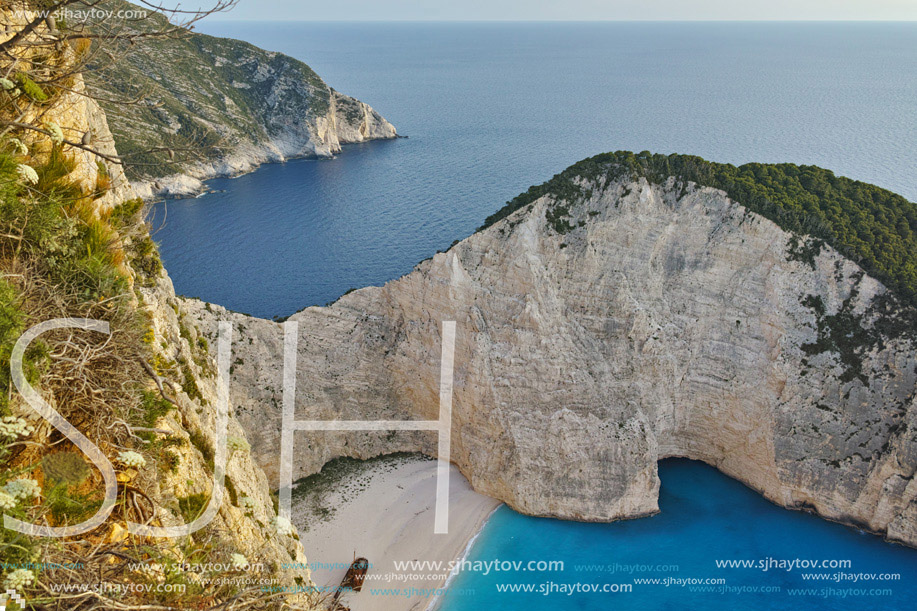 Blue waters of Navagio Shipwreck beach, Zakynthos, Greece