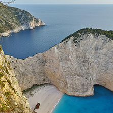 Blue waters of Navagio Shipwreck beach, Zakynthos, Greece