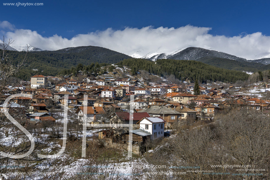 Panoramic view of Dobarsko Village in Rila mountain, Blagoevgrad region, Bulgaria