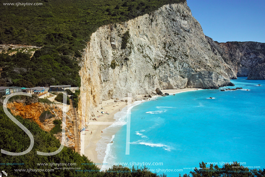 Panoramic view of Porto Katsiki Beach, Lefkada, Ionian Islands, Greece