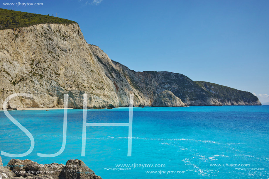 Panoramic view of Porto Katsiki Beach, Lefkada, Ionian Islands, Greece