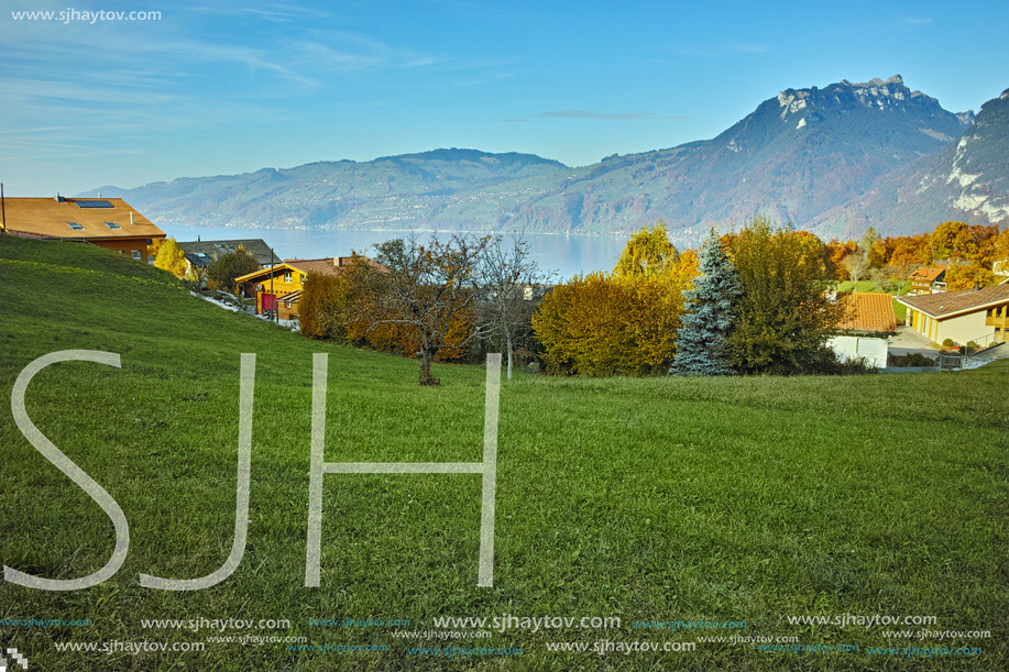 Green meadows near town of interlaken, canton of Bern, Switzerland