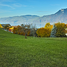 Green meadows near town of interlaken, canton of Bern, Switzerland