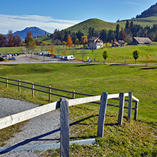 Green meadows above Lake Lucerne, near mount Rigi, Alps, Switzerland