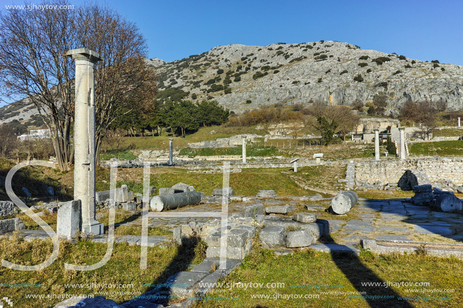 Columns in the archeological area of ancient Philippi, Eastern Macedonia and Thrace, Greece