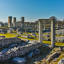 Ruins of entrance in the archeological area of ancient Philippi, Eastern Macedonia and Thrace, Greece