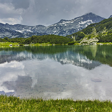 Reflection of Banderishki Chukar Peak in Muratovo lake, Pirin Mountain, Bulgaria