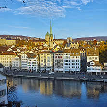 Amazing view of city of Zurich and Limmat River, Switzerland