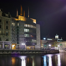 Reflection of lights in Rhone River, Geneva, Switzerland