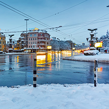 Night lights at eagle bridge square, Sofia, Bulgaria