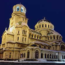 Night picture of Alexander Nevsky Cathedral, Sofia, Bulgaria