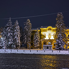Night winter photo of Alexander Nevsky square, Sofia, Bulgaria