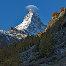 Matterhorn covered with small cloud, Canton of Valais, Alps, Switzerland