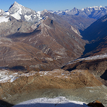 Amazing panorama from matterhorn glacier paradise to Zermatt, Alps, Switzerland