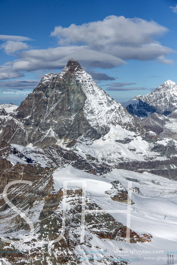 Winter panorama of mount Matterhorn, Canton of Valais, Alps, Switzerland
