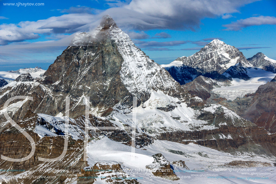 Winter panorama of mount Matterhorn,  Canton of Valais,  Switzerland