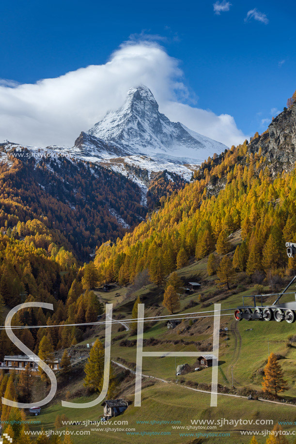 autumn Landscape of Mount Matterhorn, Canton of Valais,  Switzerland