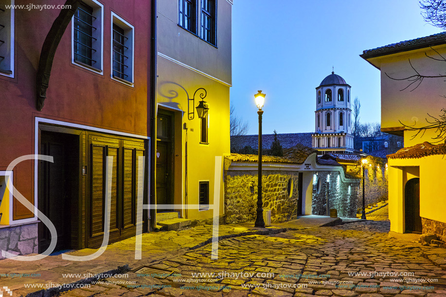 Church of St. Constantine and St. Helena and street in old town of City of Plovdiv, Bulgaria