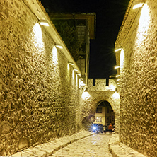 Night photo of ancient fortress entrance of old town of  city of Plovdiv, Bulgaria