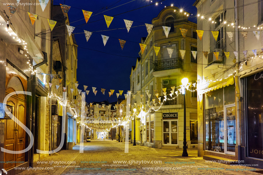 Amazing Night photo of  street in district Kapana, city of Plovdiv, Bulgaria