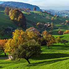 Autumn Landscape of typical Switzerland village near town of Interlaken, canton of Bern