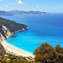 Panoramic view of Myrtos Beach, Kefalonia, Ionian Islands, Greece