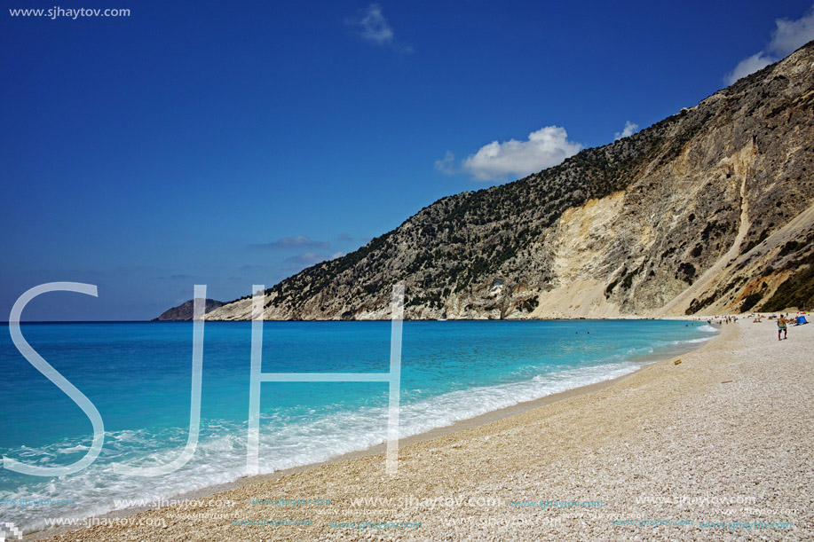 Blue waters of Myrtos Beach, Kefalonia, Ionian Islands, Greece