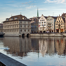 Panoramic view of city of Zurich and Limmat River, Switzerland