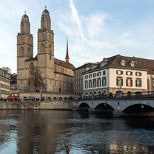 Panoramic view around Grossmunster church, City of Zurich, Switzerland