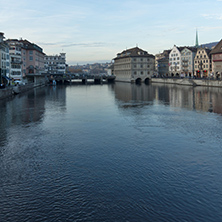 Panoramic view of city of Zurich and Limmat River, Switzerland
