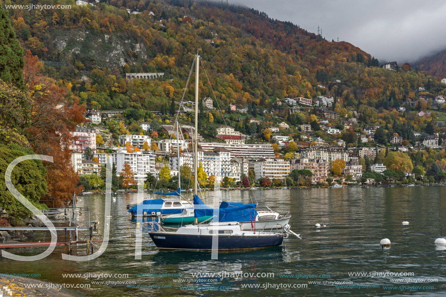 Panoramic view to Montreux and Alps, canton of Vaud, Switzerland