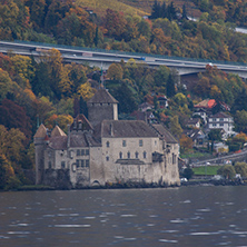 Chillon Castle and lake Geneva near resort of Montreux, Switzerland