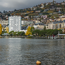Panoramic view to Montreux and Lake Geneva, canton of Vaud, Switzerland