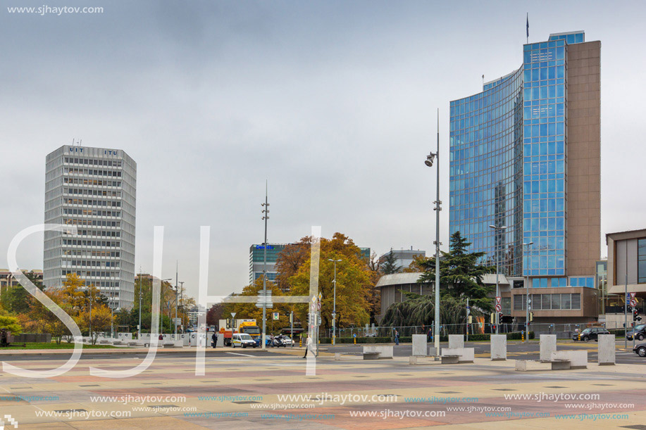 Business buildings in city of Geneva, Switzerland