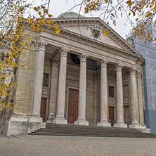 The front view of St. Pierre Cathedral in Geneva, Switzerland