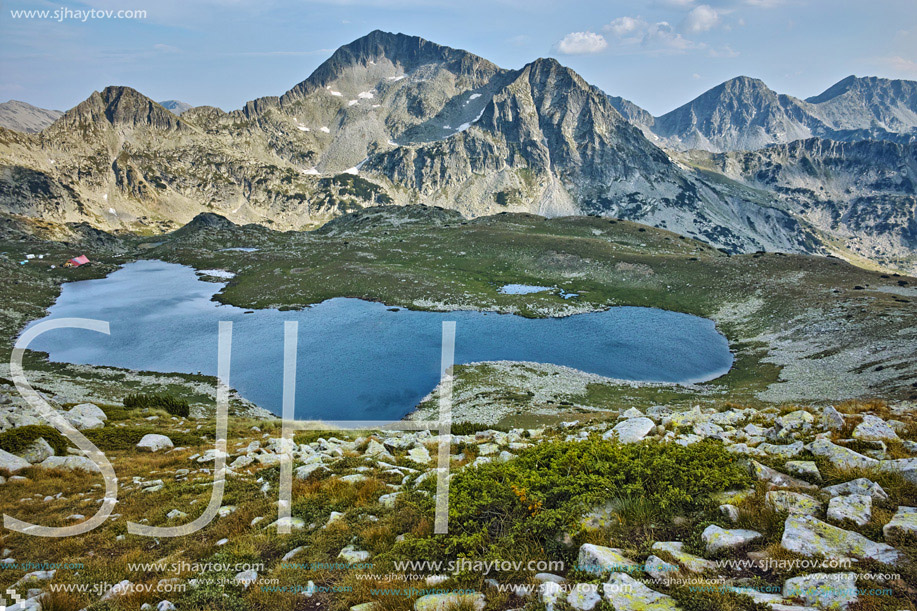 Amazing panorama of Tevno Lake and Kamenitsa and The Tooth peak, Pirin mountain, Bulgaria