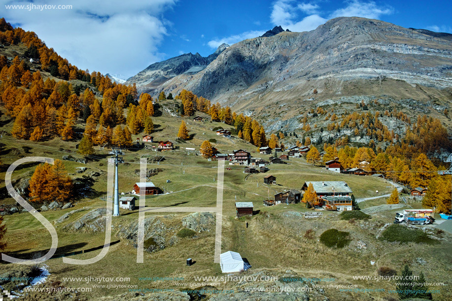 Amazing autumn Panorama of Swiss Alps, Canton of Valais, Switzerland