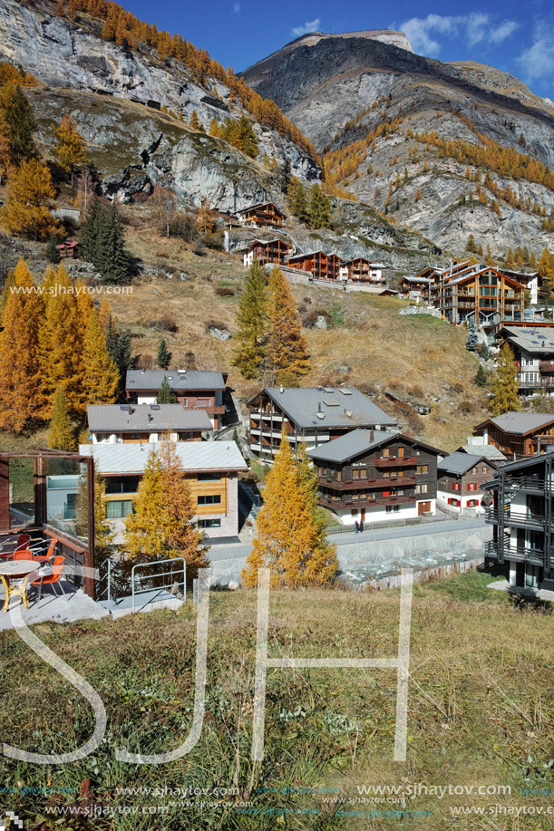 Panoramic view of Zermatt Resort, Canton of Valais, Switzerland