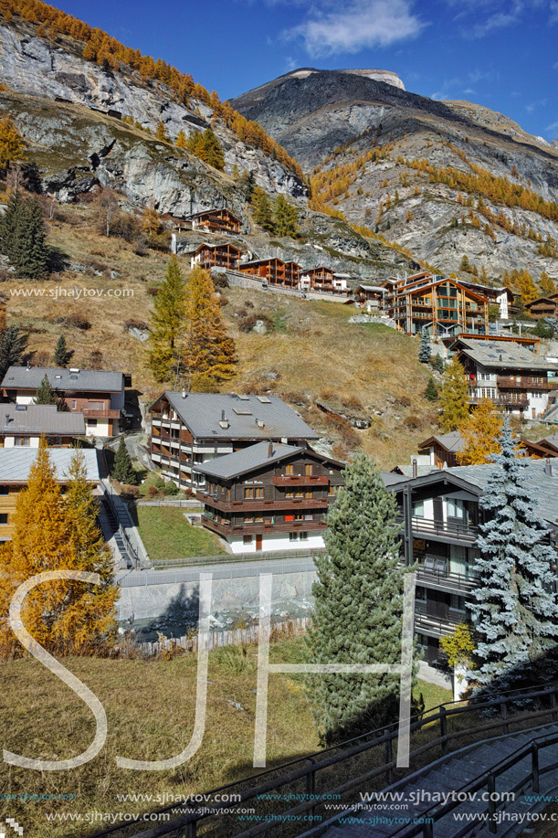 Autumn Landscape of Zermatt Resort, Canton of Valais, Switzerland