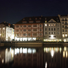 Night photos of old town of Lucern and Reuss River, Canton of Lucerne, Switzerland