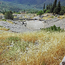 Panoramic view of Amphitheater in Ancient Greek archaeological site of Delphi,Central Greece